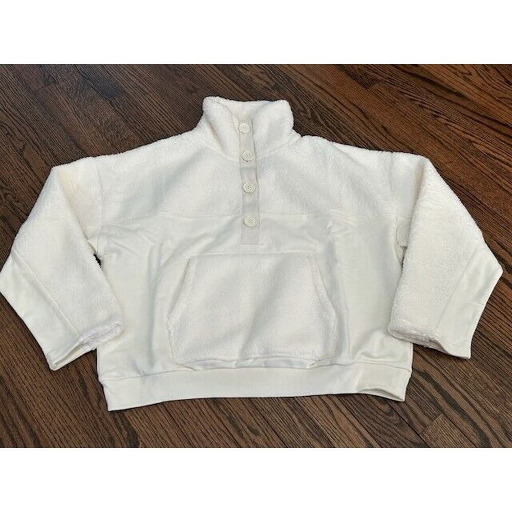 J. Crew Teddy Sweatshirt Button Front Faux‎ Fur Sherpa Fleece BK302 White Size S